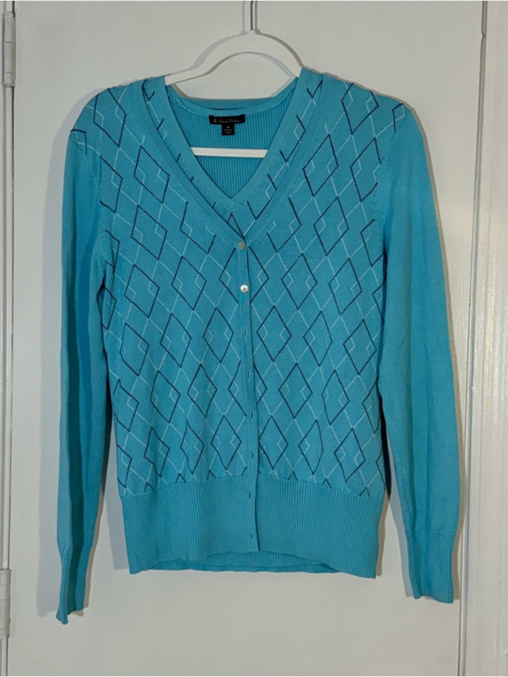 Brooks Brothers Teal Diamond Knit Cardigan Set Silk/Cotton Size M